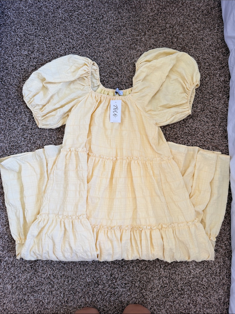 Puff-Sleeve “Daymaker” Butter Yellow Maxi Dress with Tiered Skirt